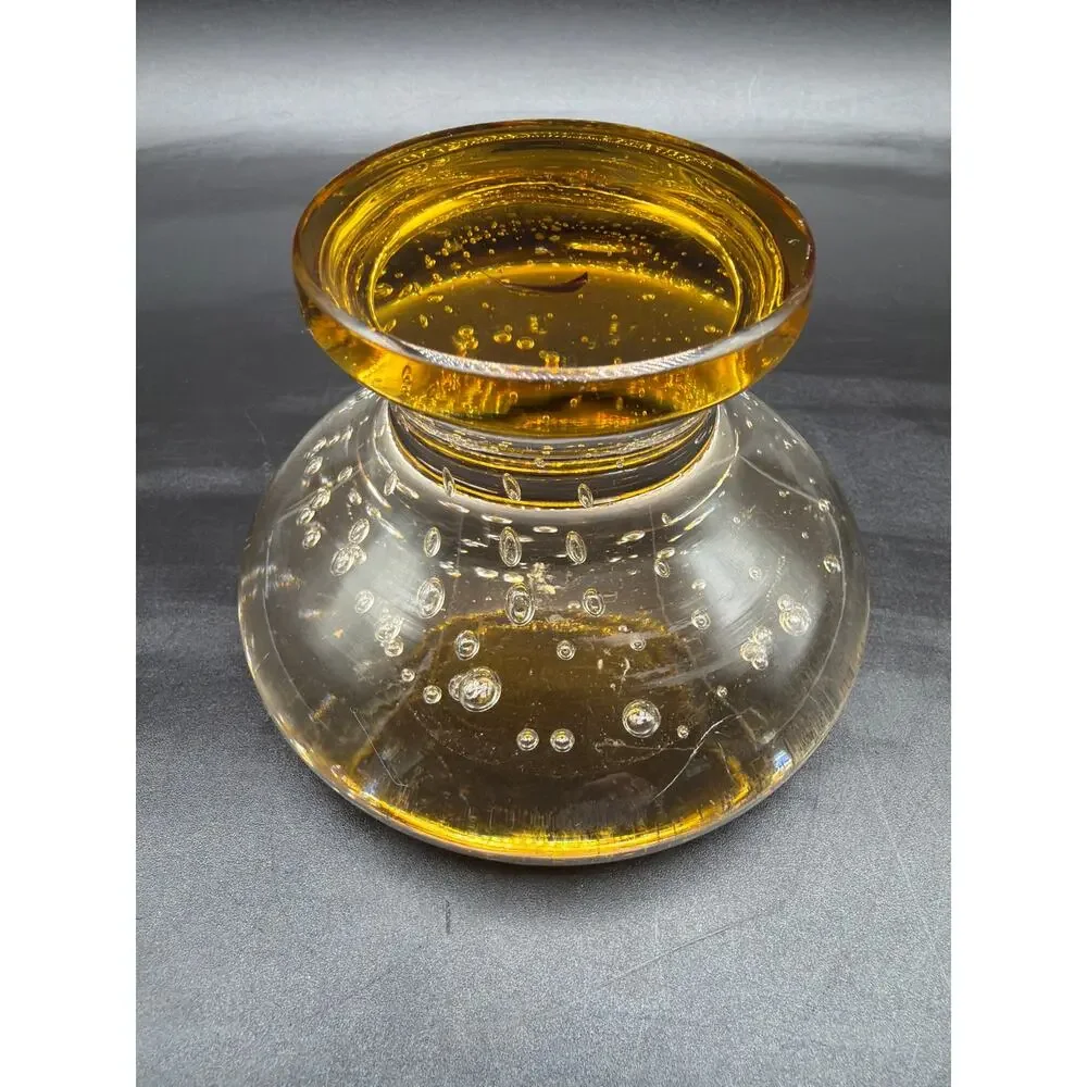 Amber Bubble Glass Controlled Bubble Votive Mid Century Art Glass